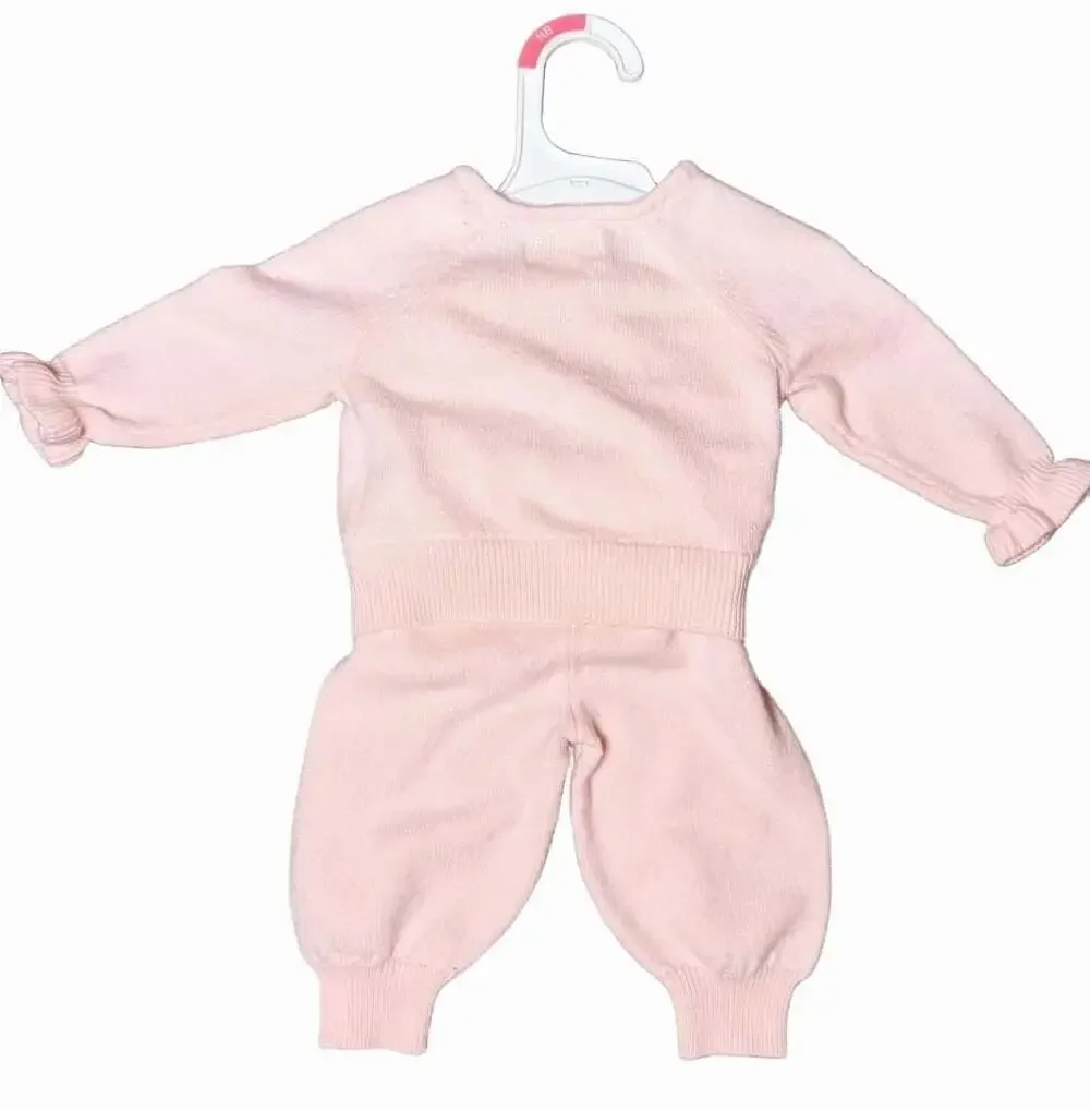 Cloud Island Pink Sleeping Bunny Knit Cardigan and Pants Set Newborn